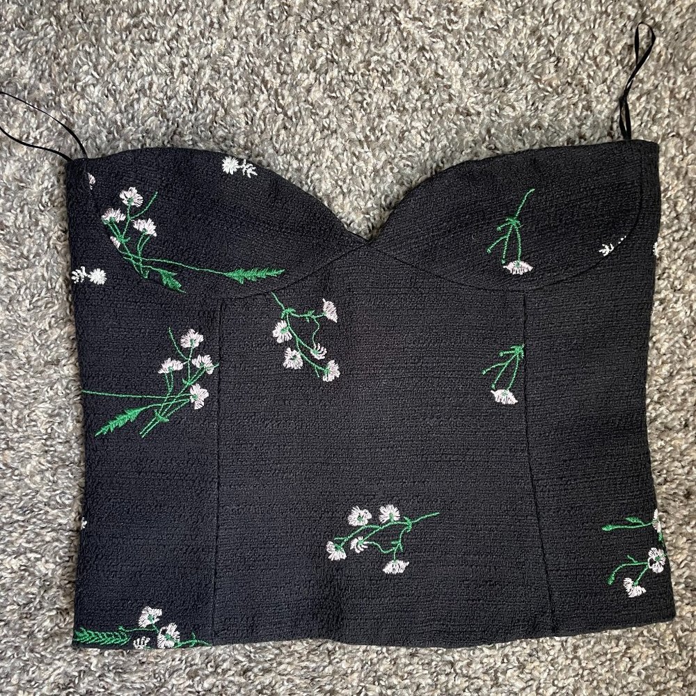Black Tweed floral embroidered corset top